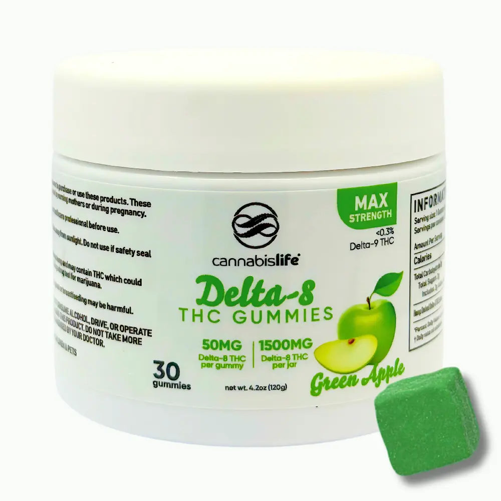 Cannabis Life Extra Strength Green Apple Delta-8 Gummies – 1500mg
