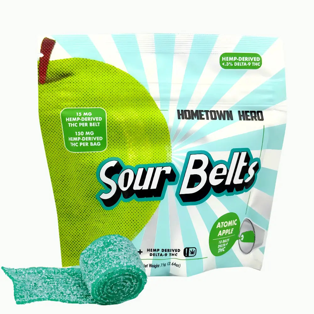 Hometown Hero Atomic Apple Sour Belts – 150mg Hemp-Derived Delta-9 THC