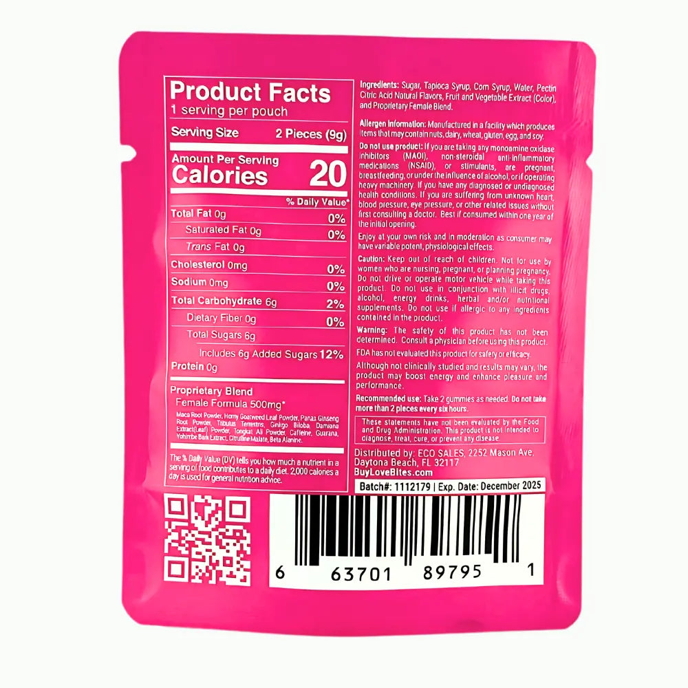 Love Bites Female Sensual Gummies – 2ct Strawberry Chews