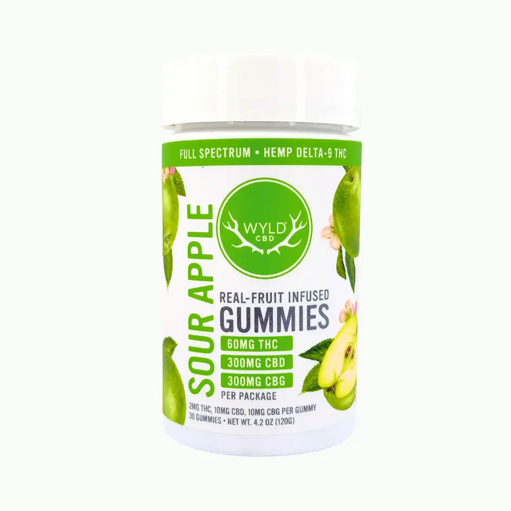 Wyld Sour Apple Gummies – THC + CBD + CBG (Vegan, Real Fruit)